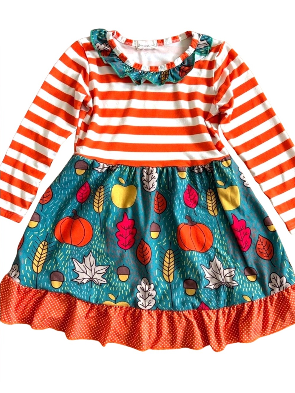 Honeydew Girls Fall Pumpkin Dress 4 Orange Stripe Ruffle Boutique Thanksgiving